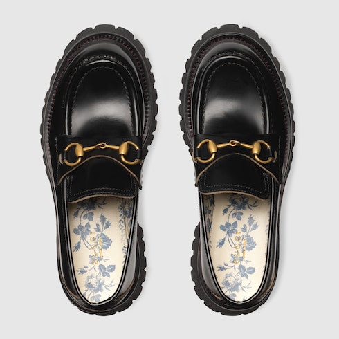 Black Leather Lug Sole Loafer | GUCCI® IE