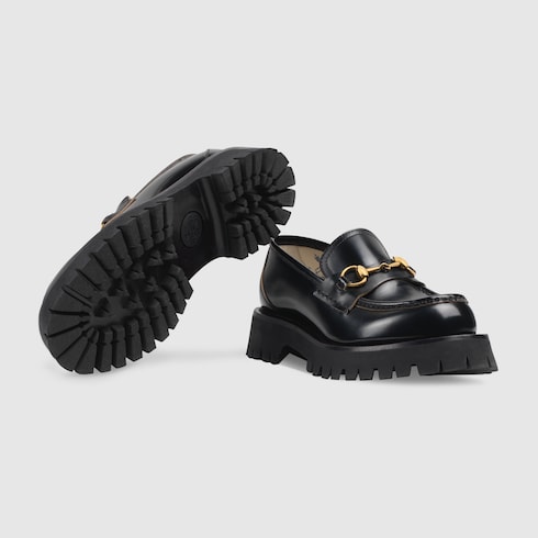 Black Leather Lug Sole Loafer | GUCCI 