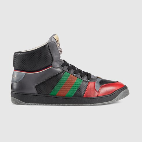 mens gucci black leather high top sneakers