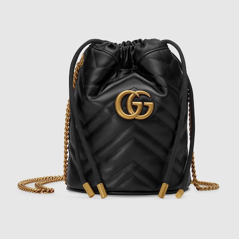 Black Leather GG Marmont Mini Bucket Bag