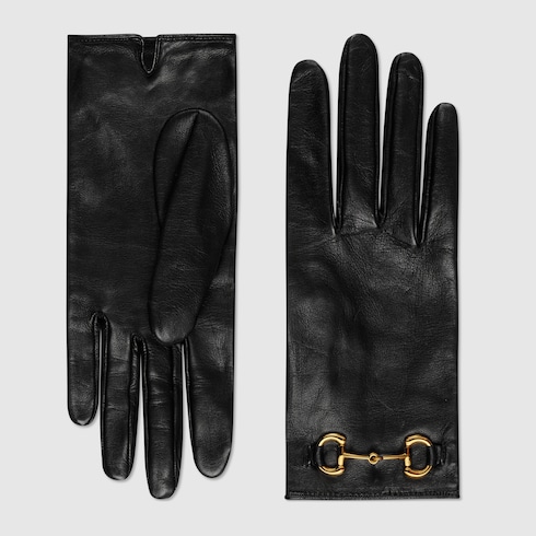 Black Leather Gloves With Horsebit