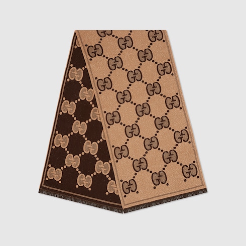GG wool jacquard scarf in Brown Beige Wool | GUCCI® SI 