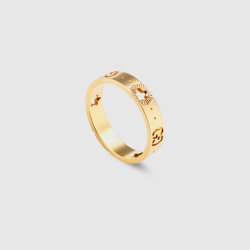 18K Yellow Gold Icon Ring With Stars | GUCCI® US