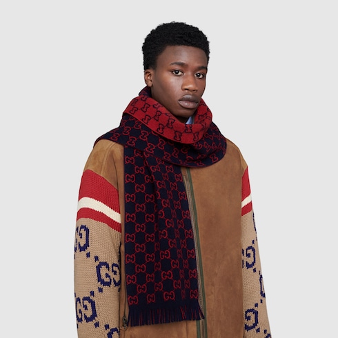 Blue Red GG Wool Scarf GUCCI® AU