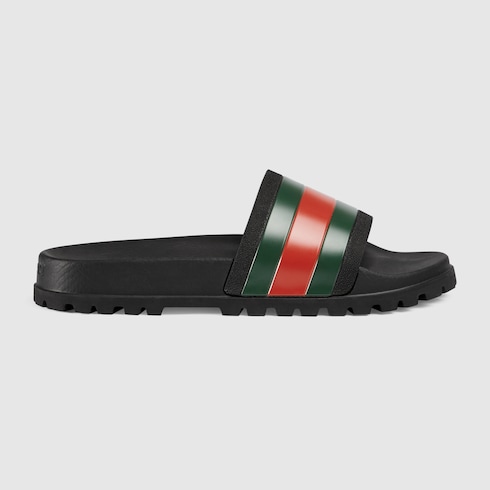 Men's Web Slide Sandal with Green & Red Web