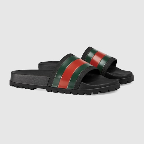 Men's Web Slide Sandal with Green \u0026 Red 