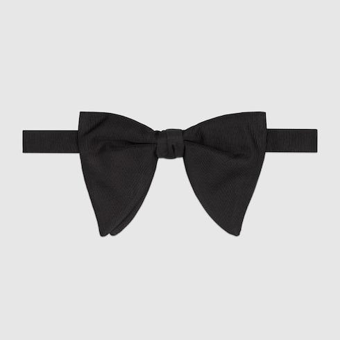 Black Silk Long Faille Bow Tie