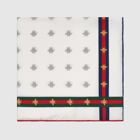 Carré de soie pour pochette à motif abeilles avec ruban Web