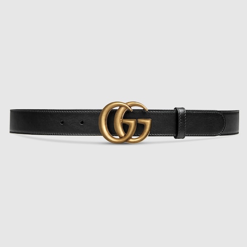 Men's Slim Black Leather Belt With Gold 