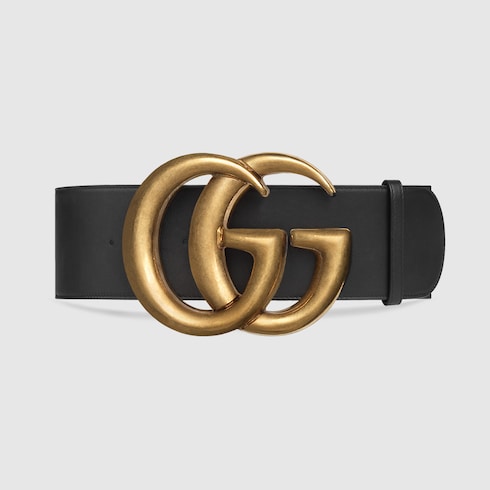 Gucci Women's Wide Leather Belt with Double G - Black - Belts