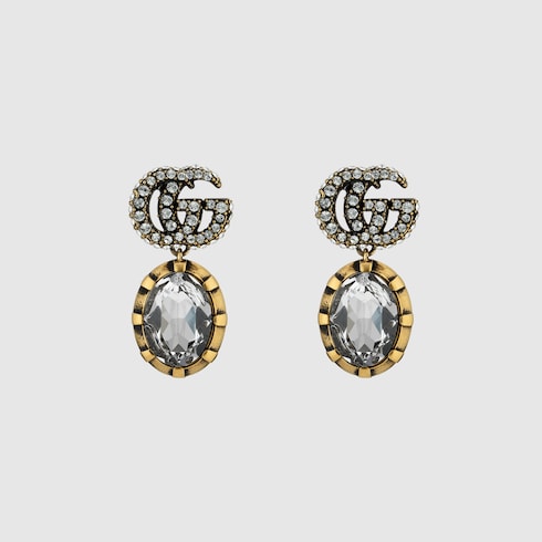 Double G earrings with crystals Detail 2