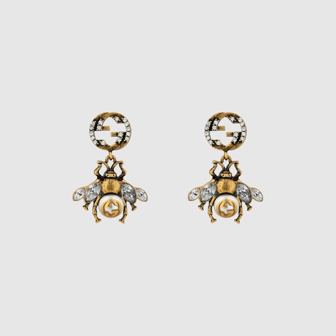 gucci bee earrings with crystals