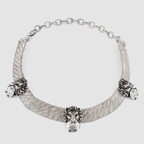 Gucci Lion head choker with light blue crystals. 3