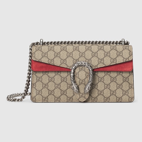 Borsa a spalla Dionysus GG misura piccola in Supreme pelle scamosciata rossa GUCCI Italia