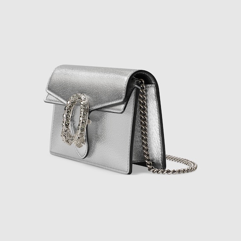 Dionysus super mini bag in silver lamé leather