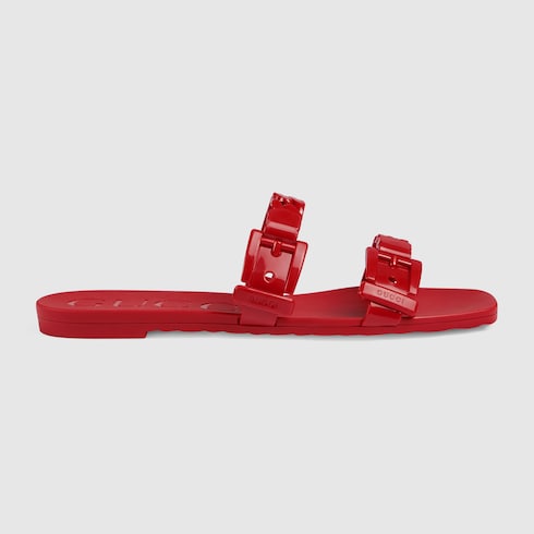 Women s slide sandal in Red Rubber GUCCI SI