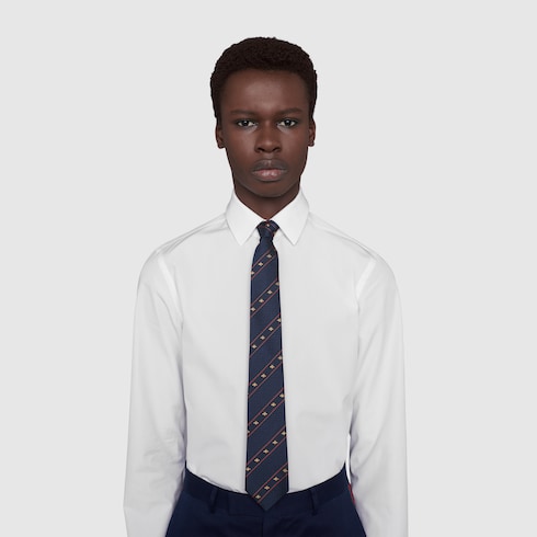 Bee and Web silk jacquard tie in Blue Silk | GUCCI® SI