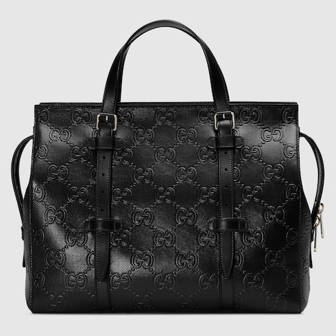 gucci black leather gg debossed handbag