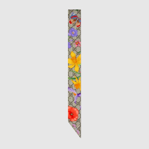 GG Flora print silk neck bow Detail 2