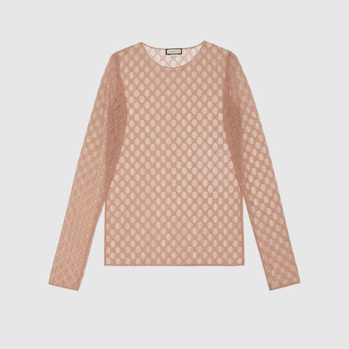 Gucci GG embroidered tulle long-sleeve top. 1