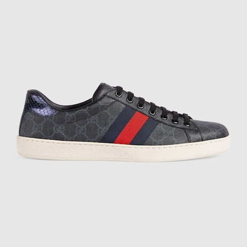 Gucci Men's Ace GG Supreme Sneaker, Black, Leather