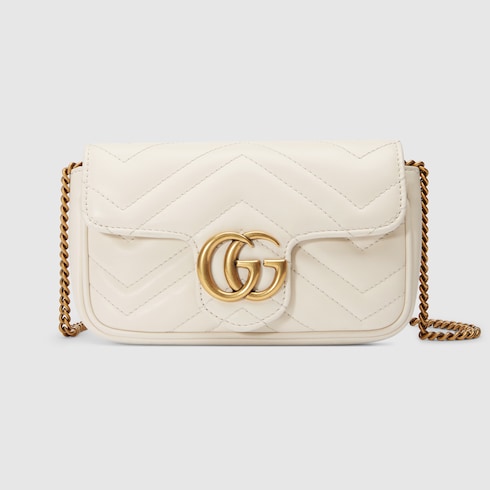 GG Marmont leather super mini bag in white chevron leather