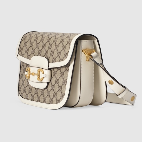 Gucci Horsebit 1955 Small Bag Beige/White in GG Supreme Canvas