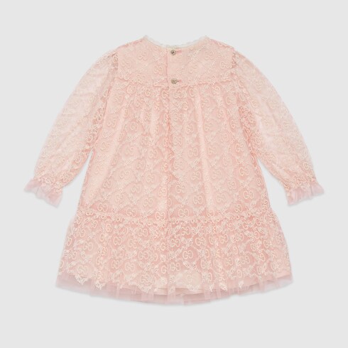 Baby Tulle Dress With GG Garland Embroidery In Light Pink GUCCI