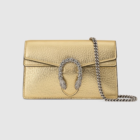 Dionysus super mini bag in gold lamé leather