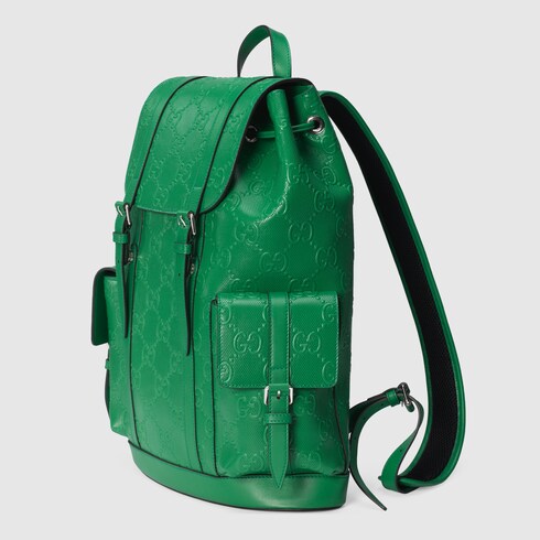 Gg Embossed Backpack In Green Leather Gucci Ae