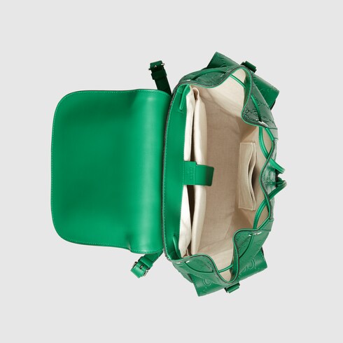 Gg Embossed Backpack In Green Leather Gucci Ae
