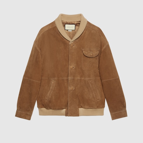 Brown Suede oversize bomber jacket | GUCCI® US