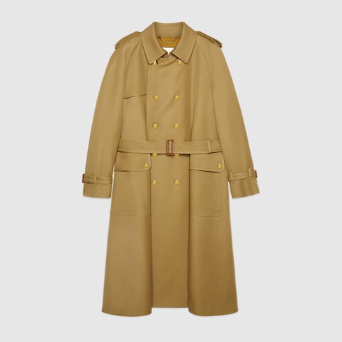 Wool trench coat with Gucci Boutique in camel | GUCCI® US