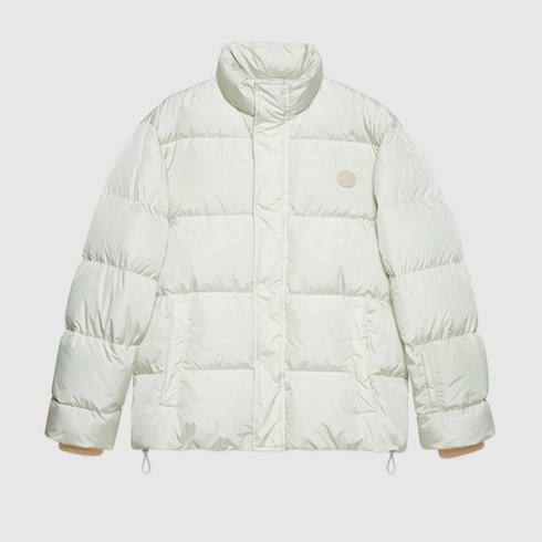 Gucci 'think/thank' print nylon down jacket. 1