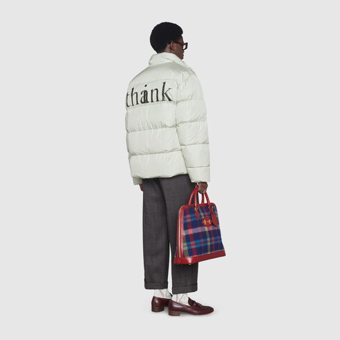 Gucci 'think/thank' print nylon down jacket. 2