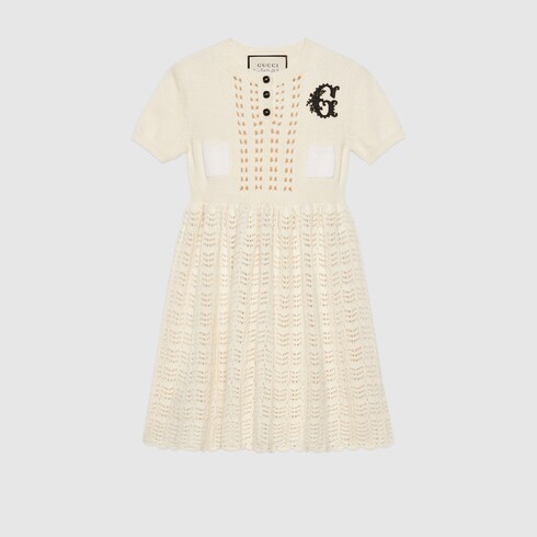 Petit Wool Knit Dress With G Patch In Ivory | GUCCI® US