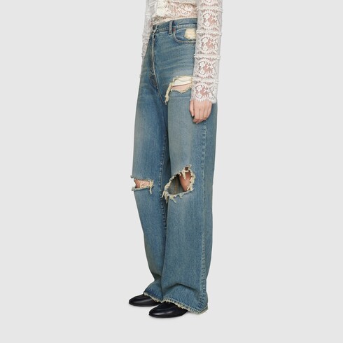 Gucci Ripped washed organic denim pant 638045XDBFI4011