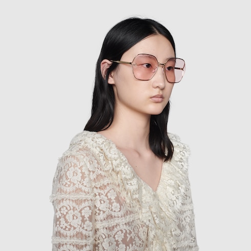 Low nose bridge fit oval-frame sunglasses