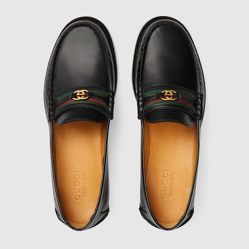 Men's Loafer With Double G In Black Leather | GUCCI® US