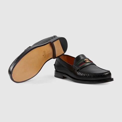 Men's Loafer With Double G In Black Leather