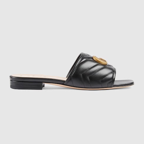 Women s slide with Double G in black matelass leather GUCCI US