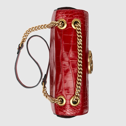 GG Marmont crocodile small shoulder bag in Red Precious Skins