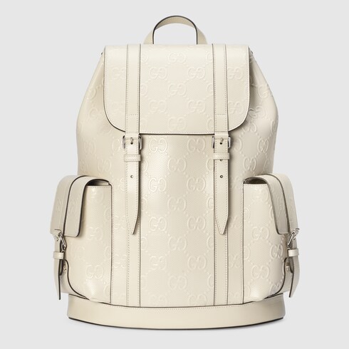 Mochila con GG en relieve en piel blanca | GUCCI® ES