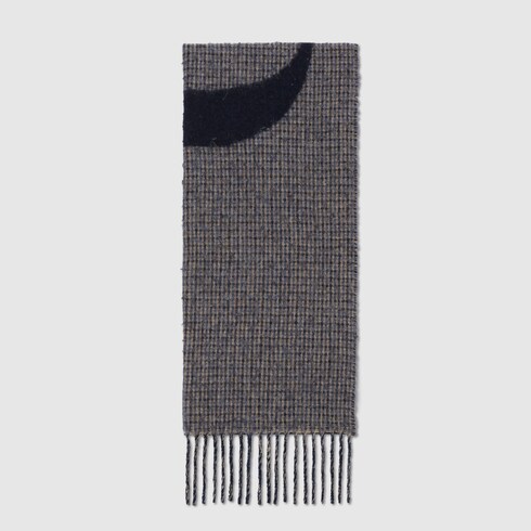 gucci fringe logo wool blend scarf
