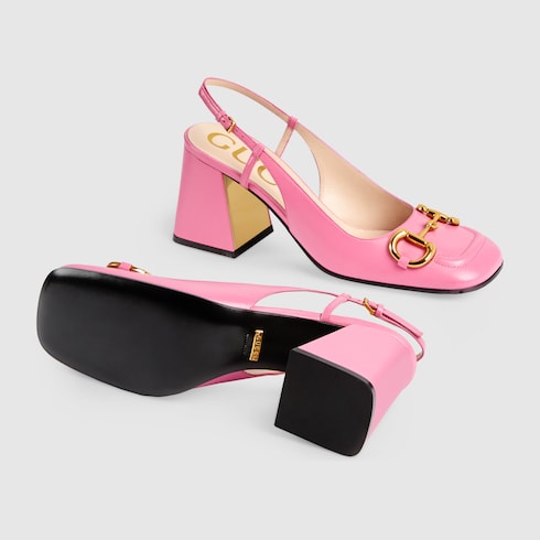 Women's Mid-Heel Slingback With Horsebit In Pink Leather | GUCCI® US