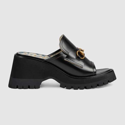 women's leather slide sandal with horsebit