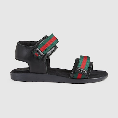 Sandalo in pelle con dettaglio Web