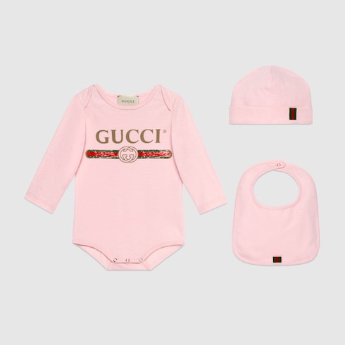 婴儿Gucci复古标识棉质礼品套装