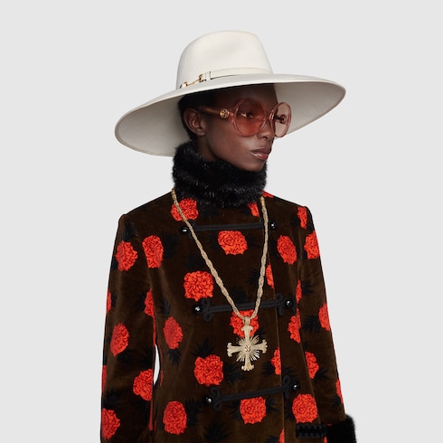 Ken Scott print velvet coat in pink and brown | GUCCI® 香港