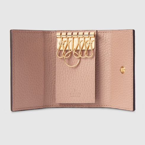 GG Marmont bi color key case in Beige Pink GG Canvas Leather GUCCI SI